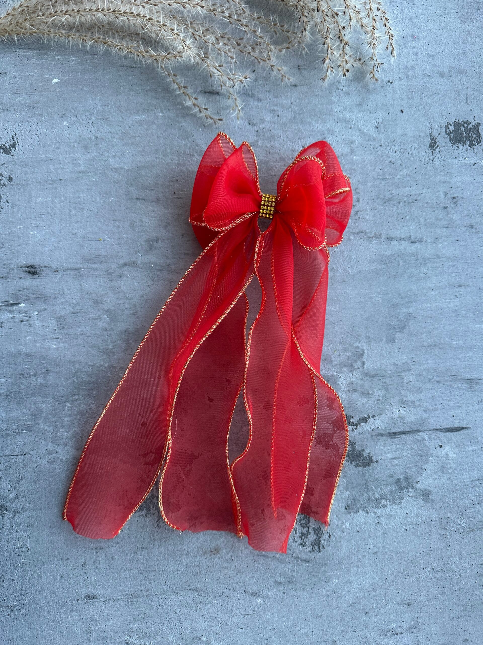 Plaukų kaspinas segtukas šventinis raudonas