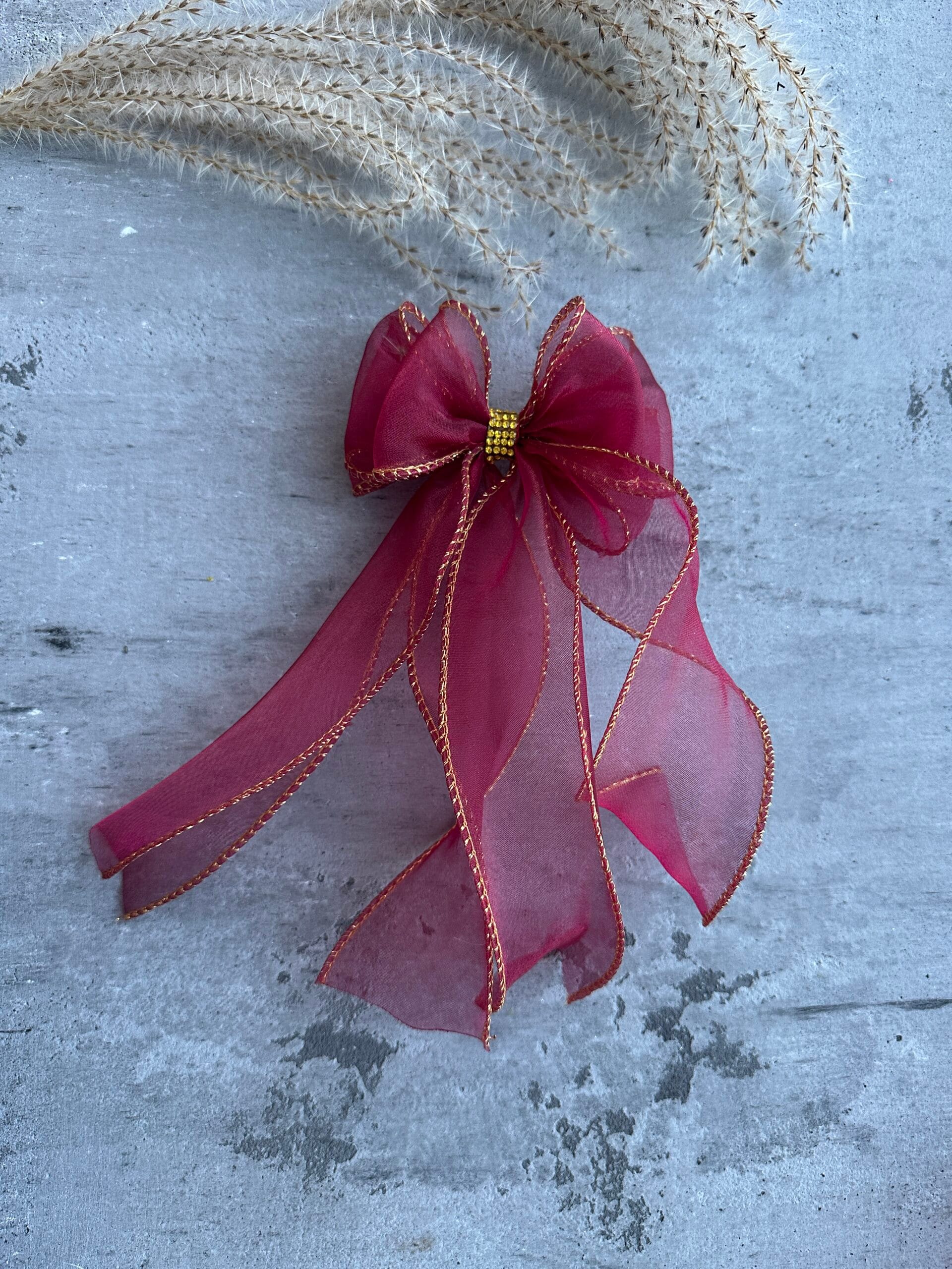 Plaukų kaspinas segtukas šventinis bordo spalvos