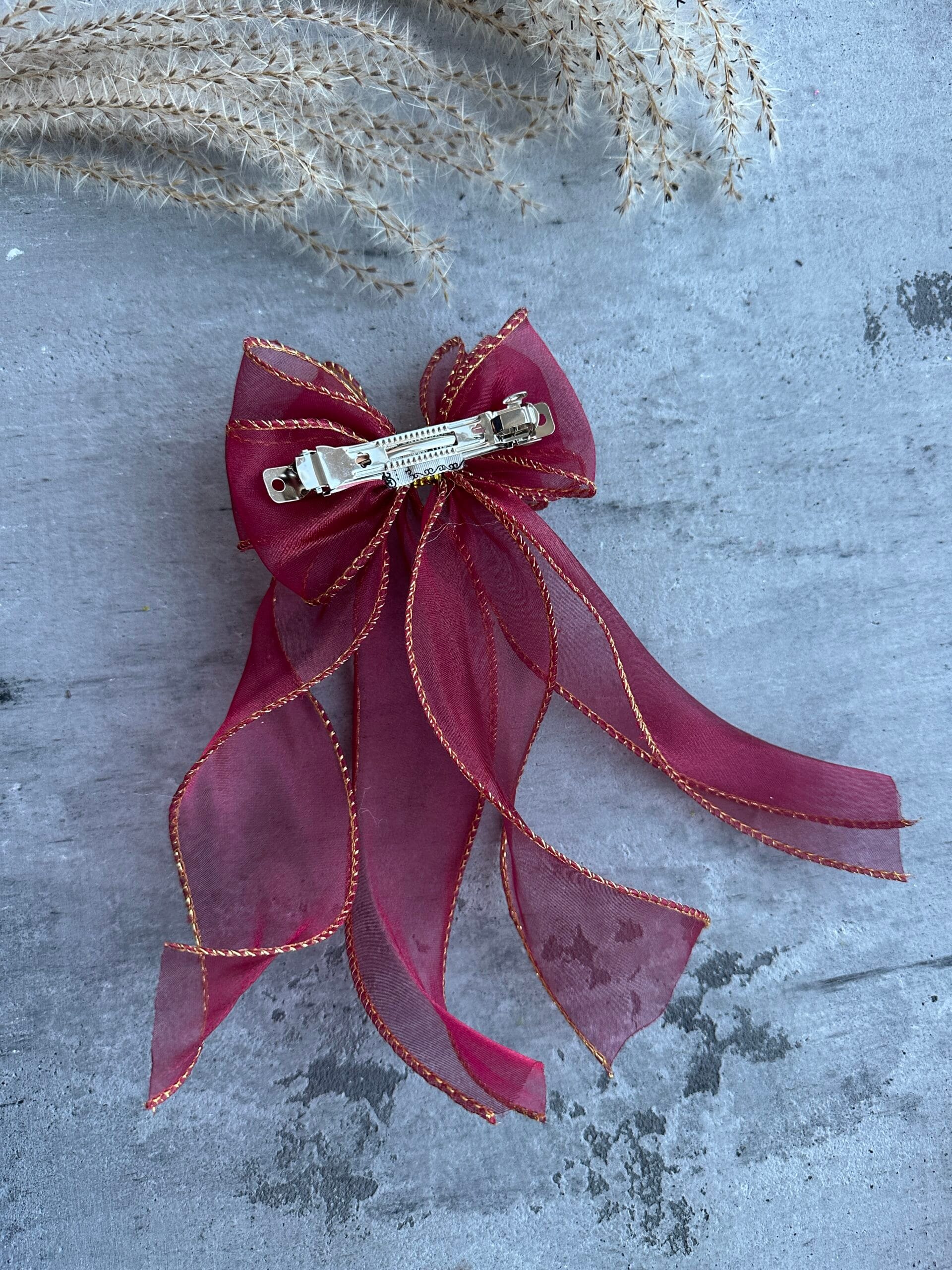 Plaukų kaspinas segtukas šventinis bordo spalvos