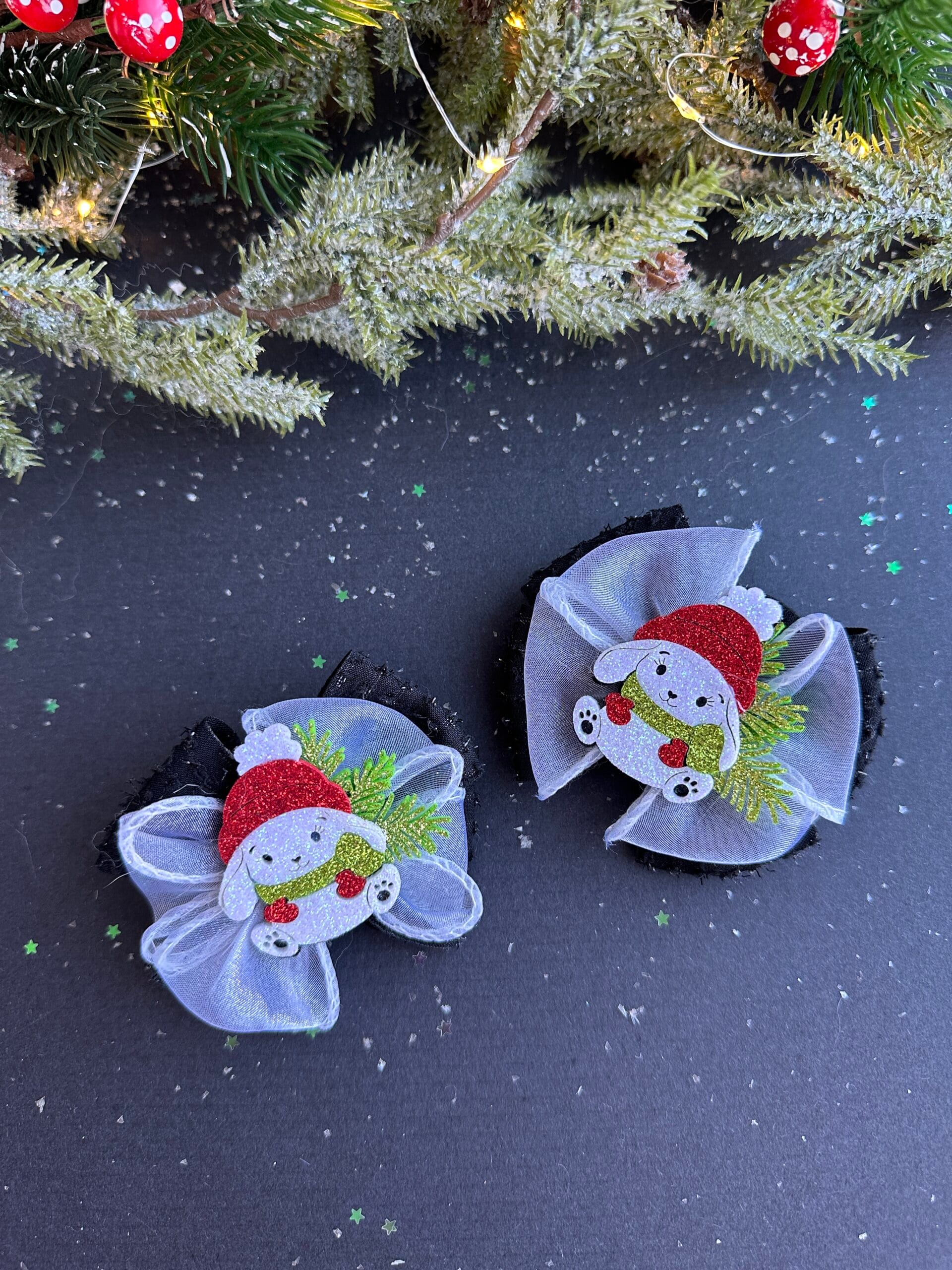 Plaukų gumytės mergaitėms kalėdiniai zuikiai