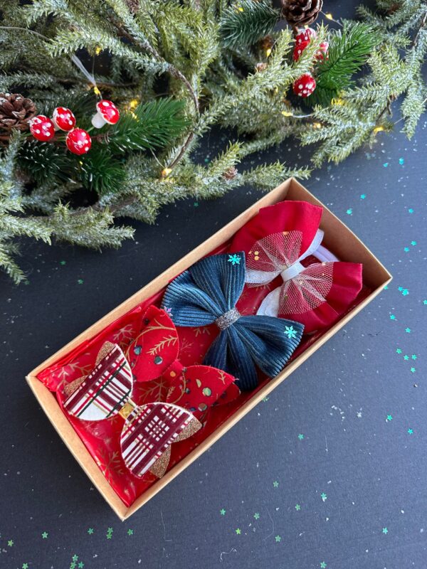 Kalėdinis plaukų kaspinukų rinkinys