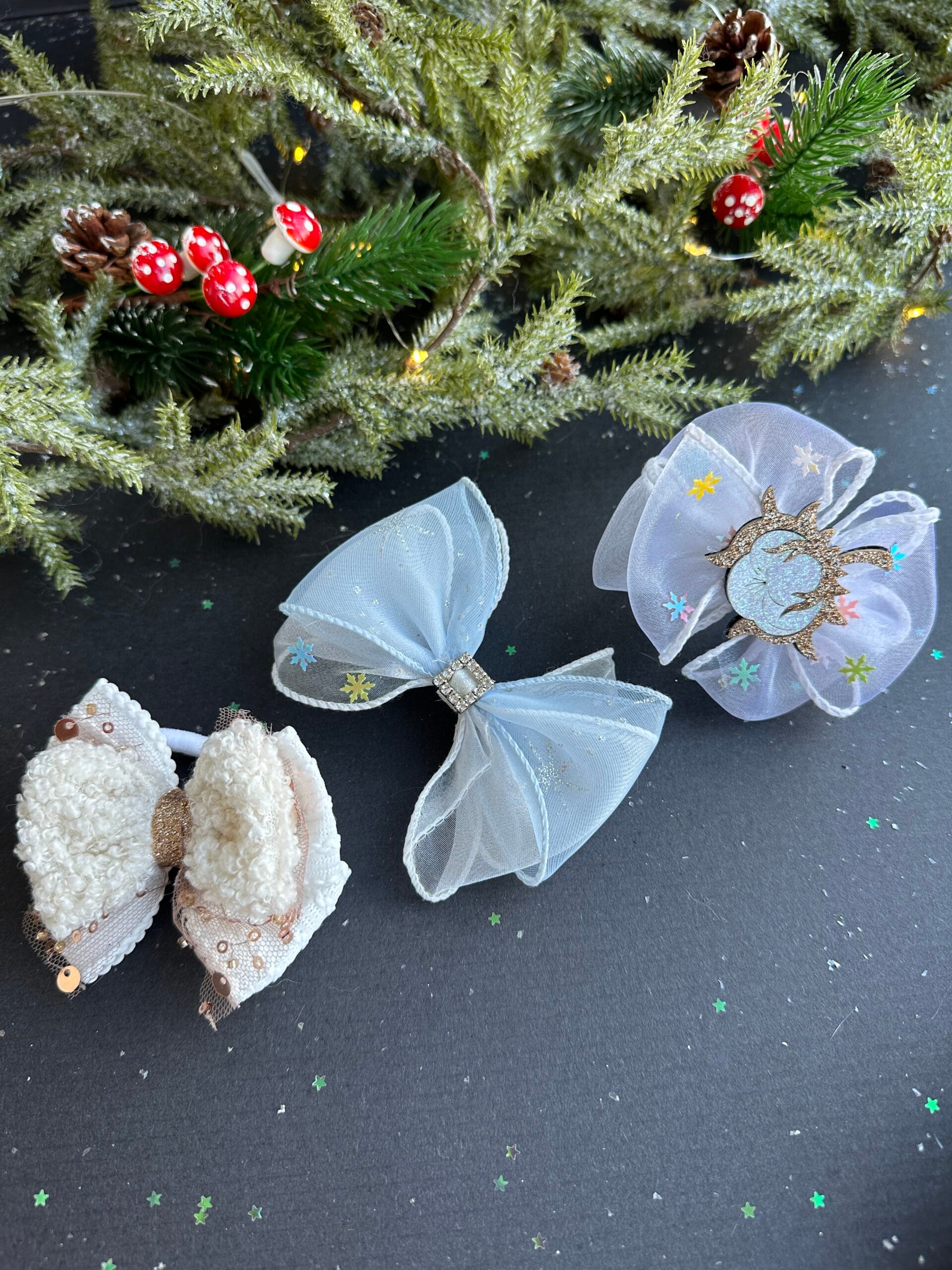 Kalėdinis plaukų kaspinukų rinkinys baltas