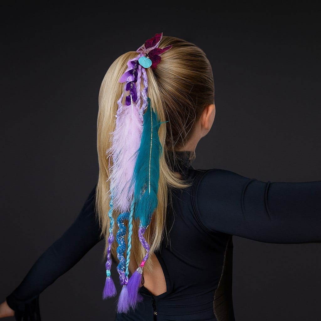 Plaukų aksesuaras su kasytėmis ir plunksnomis pastelinių spalvų