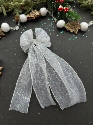 Plaukų kaspinas šventinis segtukas baltas