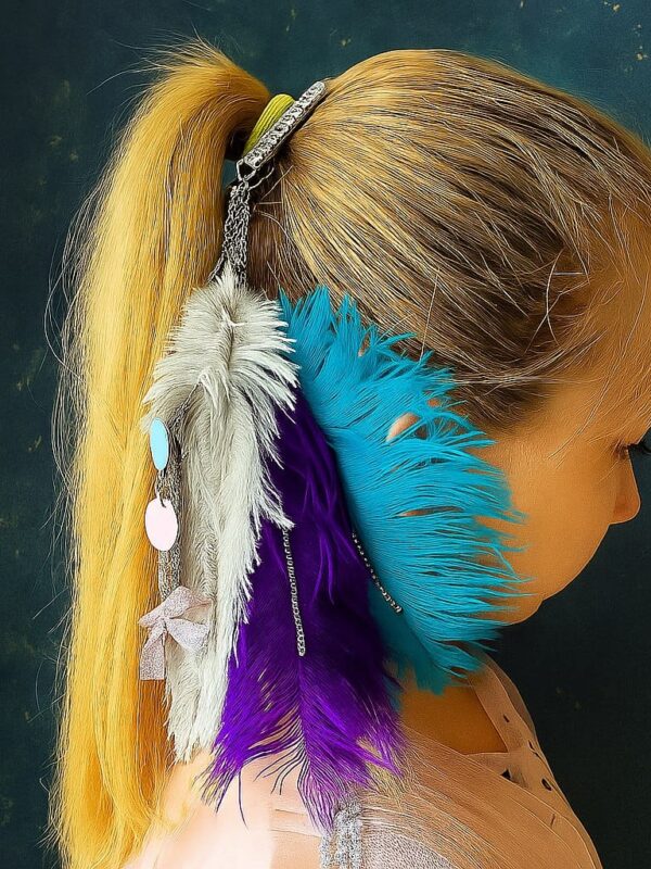 Plaukų segtukas su plunksnomis šventėms