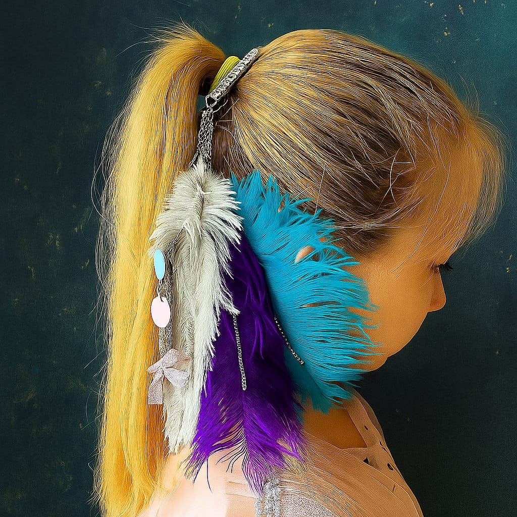 Plaukų segtukas su plunksnomis šventėms