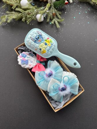 Plaukų kaspinukų rinkinys ir plaukų šepetis "Stitch"