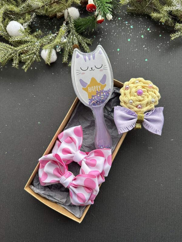 Plaukų kaspinukų rinkinys ir plaukų šepetis "Cat"