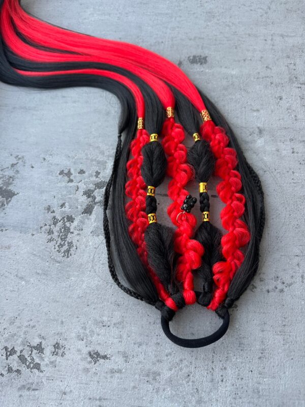 Plaukų gumytė rankų darbo plaukai black red