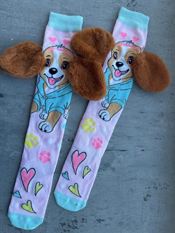 Stilingos ilgos kojinės su šuniukais ružavi