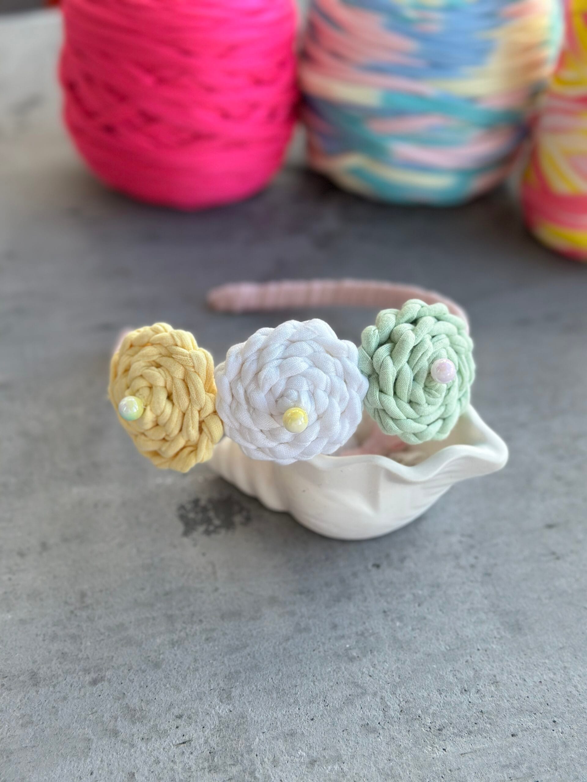 Rankų darbo plaukų lankelis gėlytės - Image 3